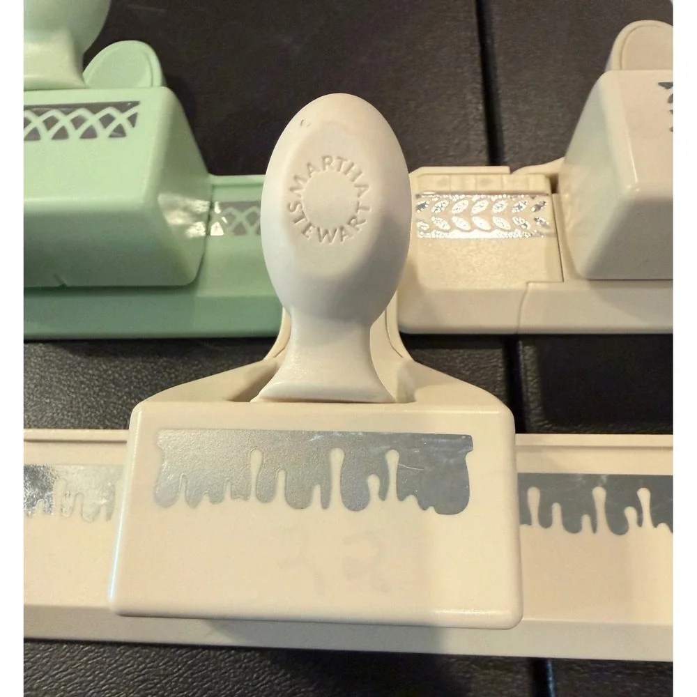 Martha Stewart Edge Punch Set Cream Green Lattice Vine Drip Designs 3 Piece Art